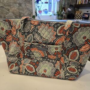 Quilted Floral Tote Bag in Navy, Mint & Coral
